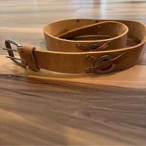 Genuine leather tan studded metal‎ rings belt solid brass hardware made in India